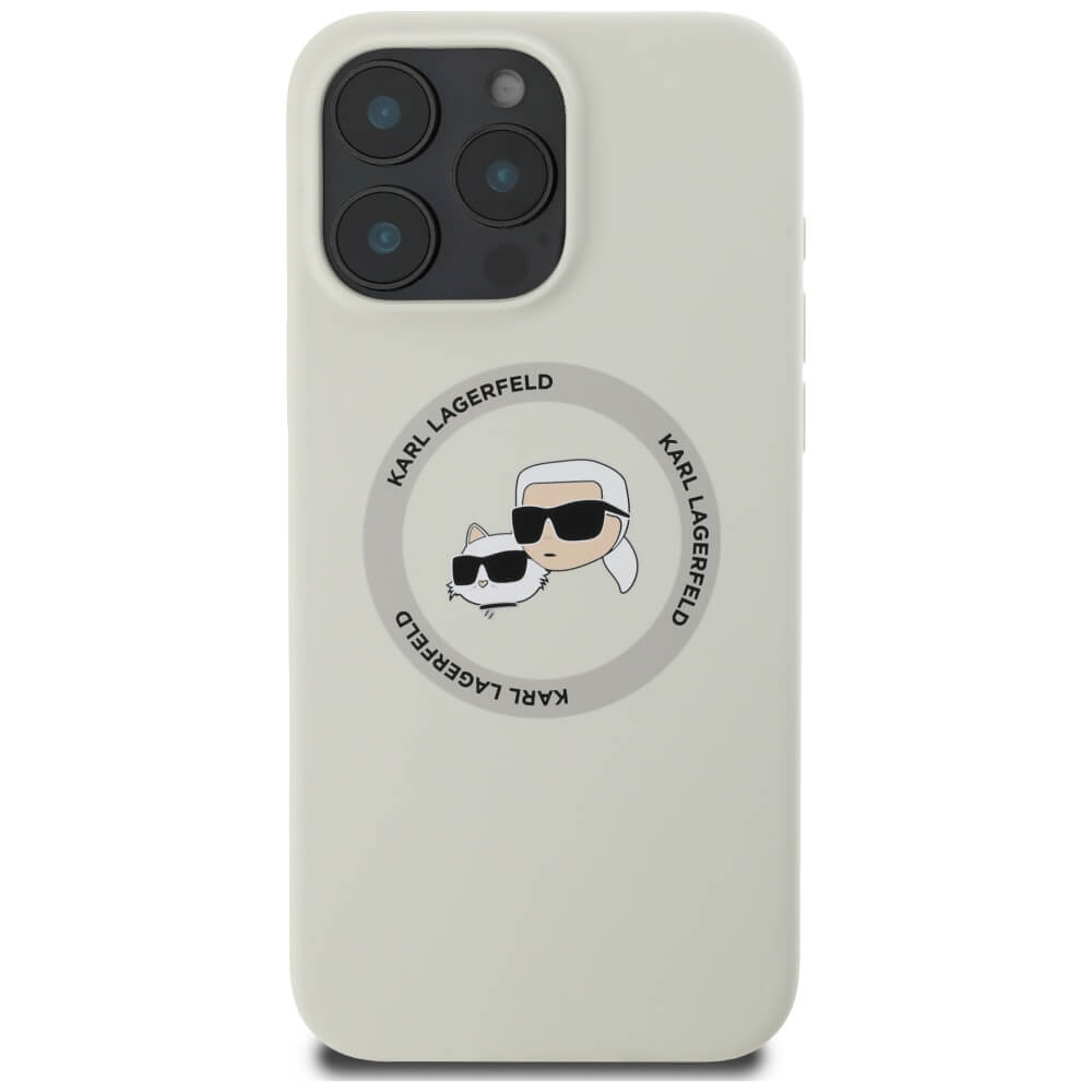 Karl Lagerfeld iPhone 16 Pro Max - Silicone Double Heads and Circle - Σκληρή Θήκη Σιλικόνης με MagSafe - Beige - KLHMP16XSKCHTCE