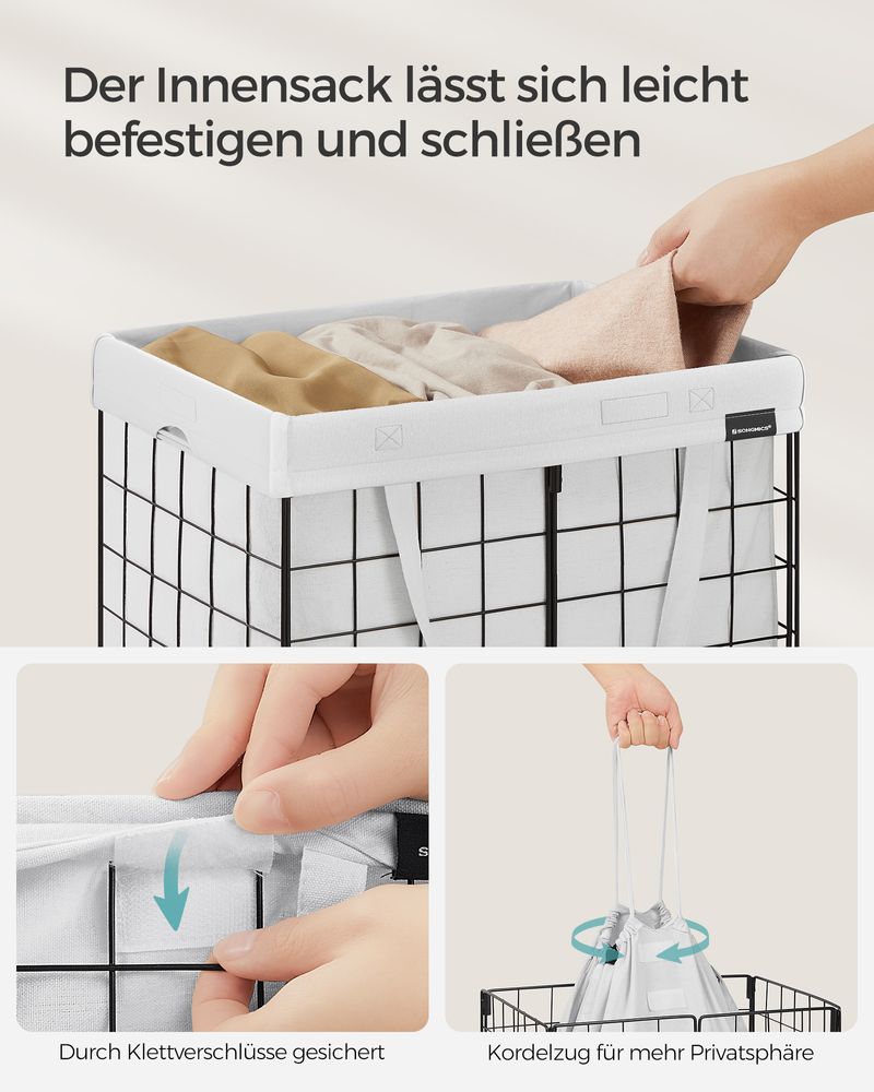 Songmics Καλάθι Απλύτων με Μεταλλικό Πλαίσιο - 50L - Black / White - LCB150W01