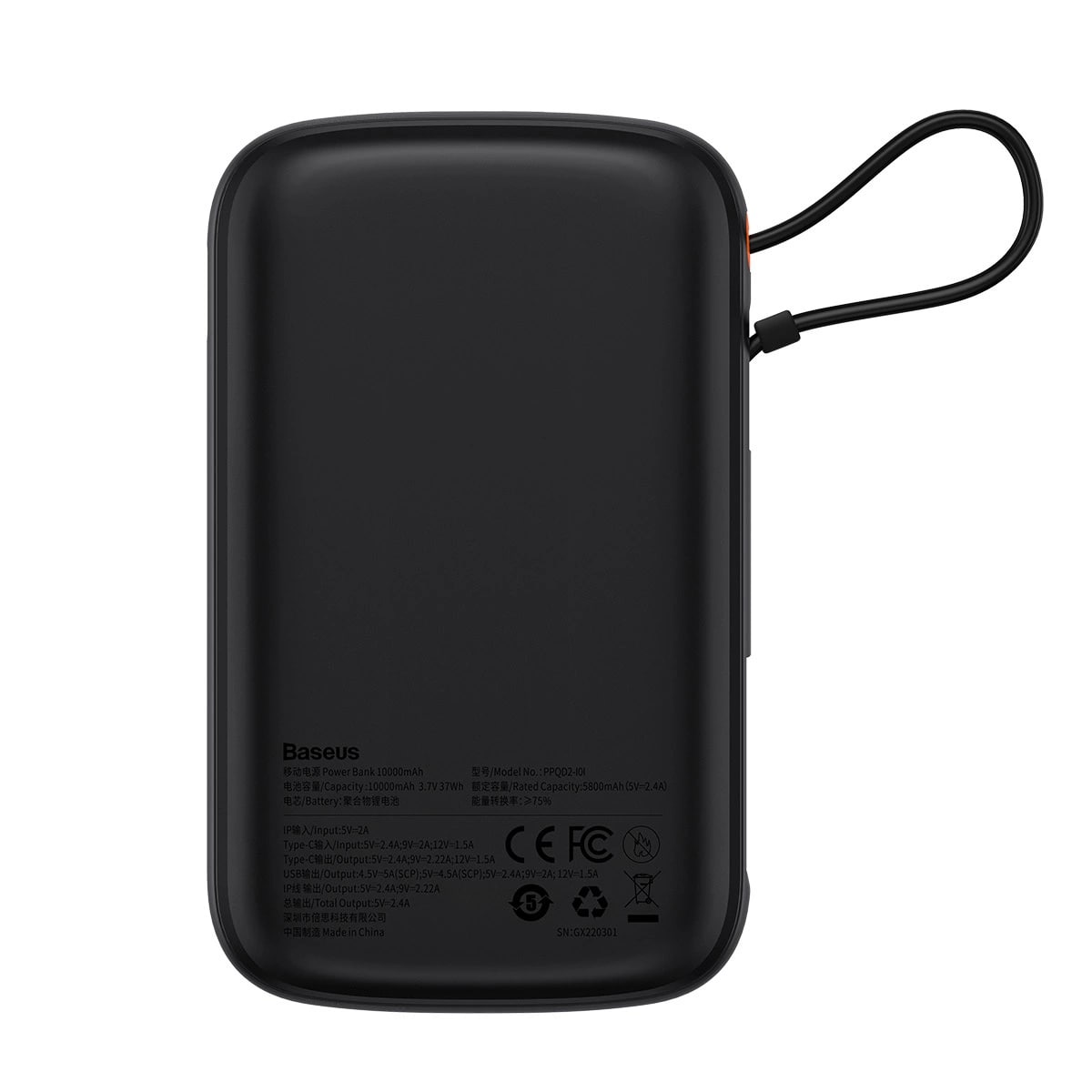 Baseus Qpow Pro Overseas Edition Digital 20W Power Bank 10000mAh με 1 Θύρα USB και 1 Θύρα Type-C και Ενσωματωμένο Καλώδιο Lightning - Black - PPQD060001