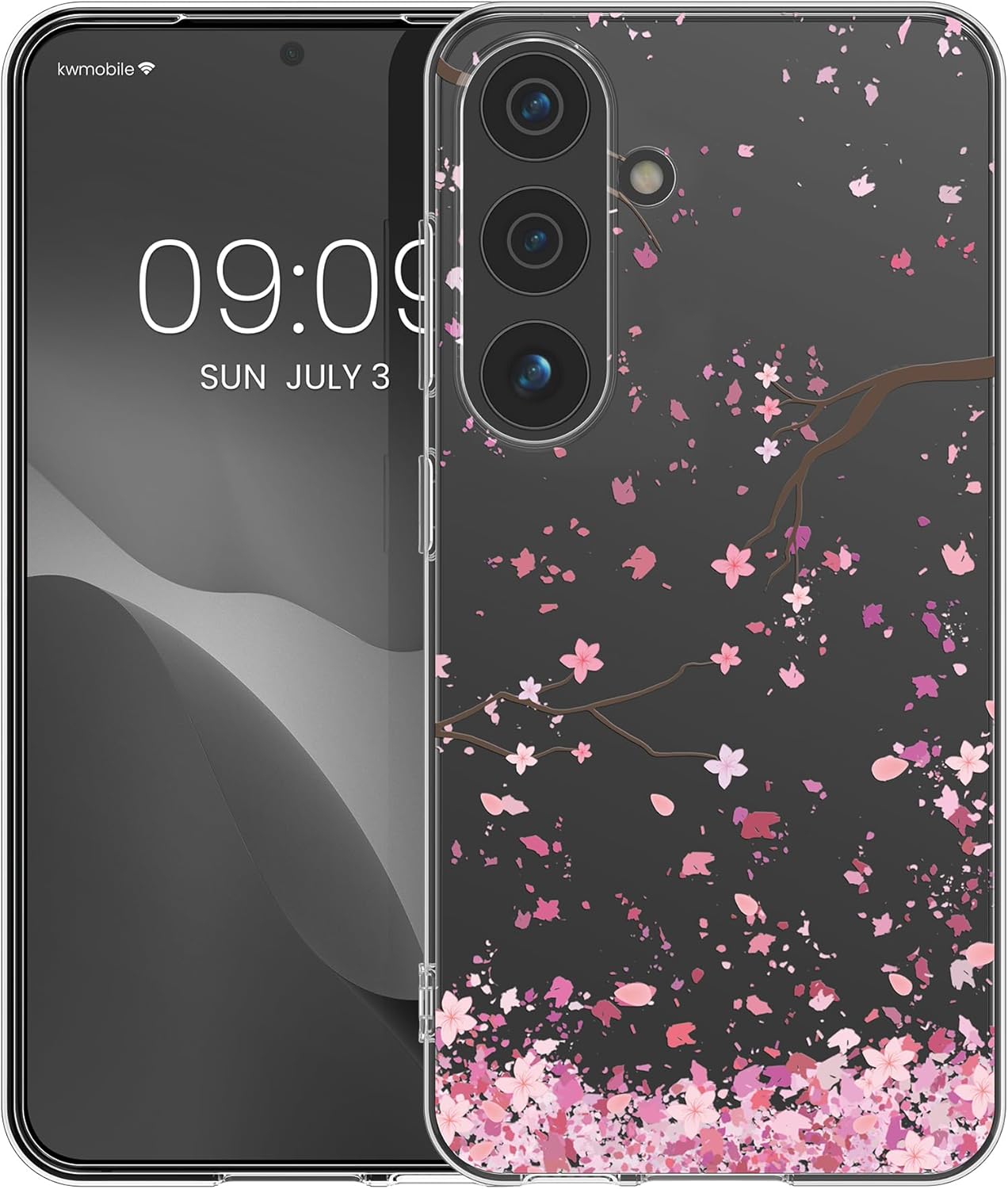 KW Samsung Galaxy S24 Λεπτή Θήκη Σιλικόνης TPU - Design Cherry Blossom Petals - Pink / Dark Brown / Διάφανη