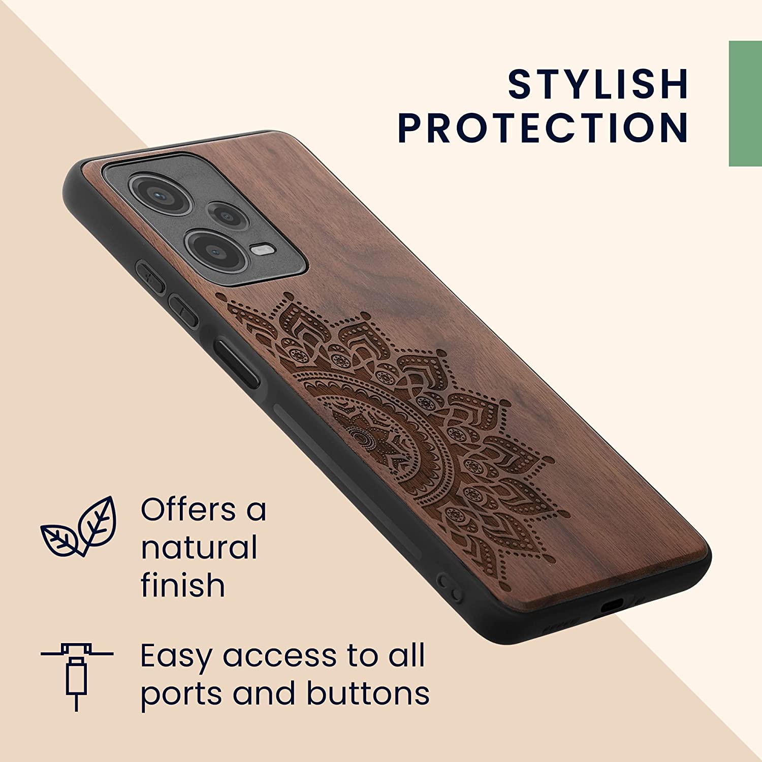 KW Xiaomi Redmi Note 12 Pro Θήκη από Φυσικό Ξύλο - Design Rising Sun - Dark Brown - 60693.02