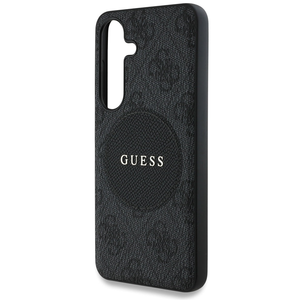 Guess Samsung Galaxy S25 Plus - 4G Round Patch Classic Logo - Θήκη με Επένδυση Συνθετικού Δέρματος και MagSafe - Black - GUHMS25MP4PGRSGK