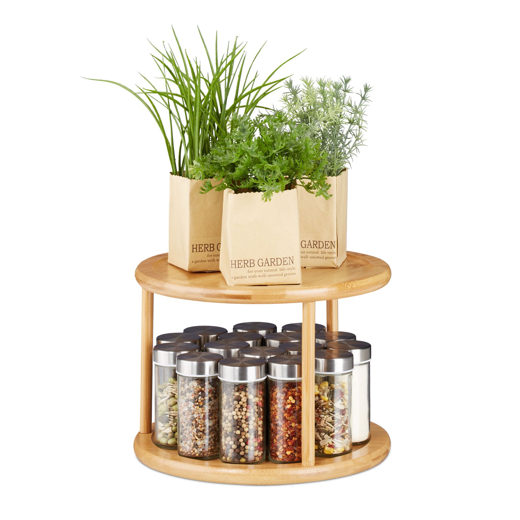 Relaxdays Περιστρεφόμενο Ράφι Κουζίνας από Μπαμπού - Natural - 4052025274894