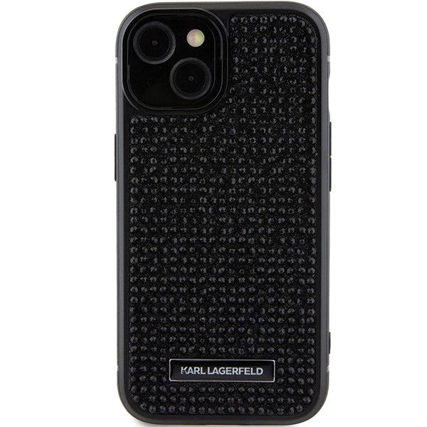 Karl Lagerfeld iPhone 15 - Rhinestone Logo Metal Plate Σκληρή Θήκη με Πλαίσιο Σιλικόνης - Black - KLHCP15SHDSPLK