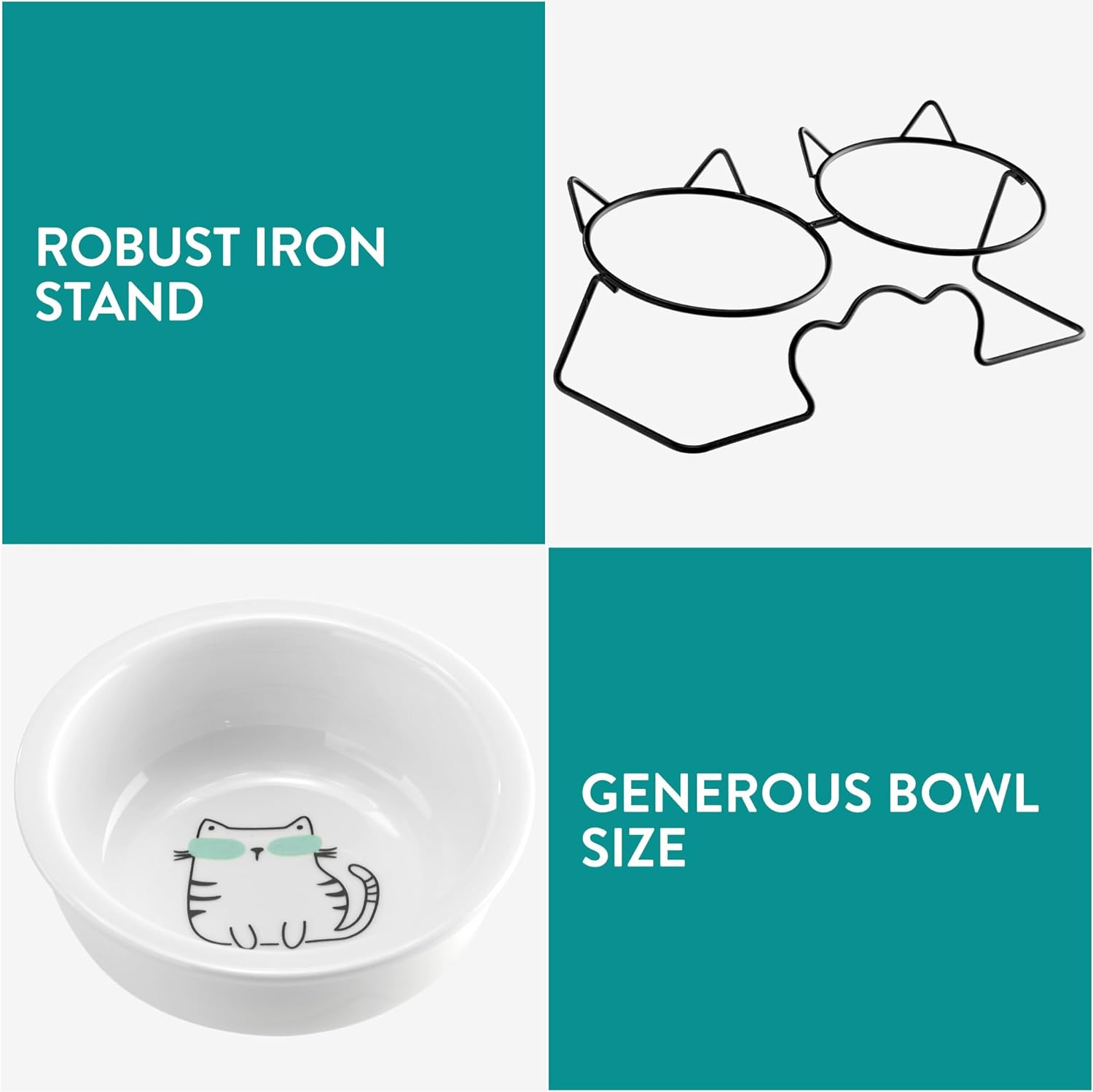 Navaris Σετ με 2 Μπολ Φαγητού και Νερού με Σιδερένια Βάση για Κατοικίδια - 350 ml - White / Black - NAV000025YB001C