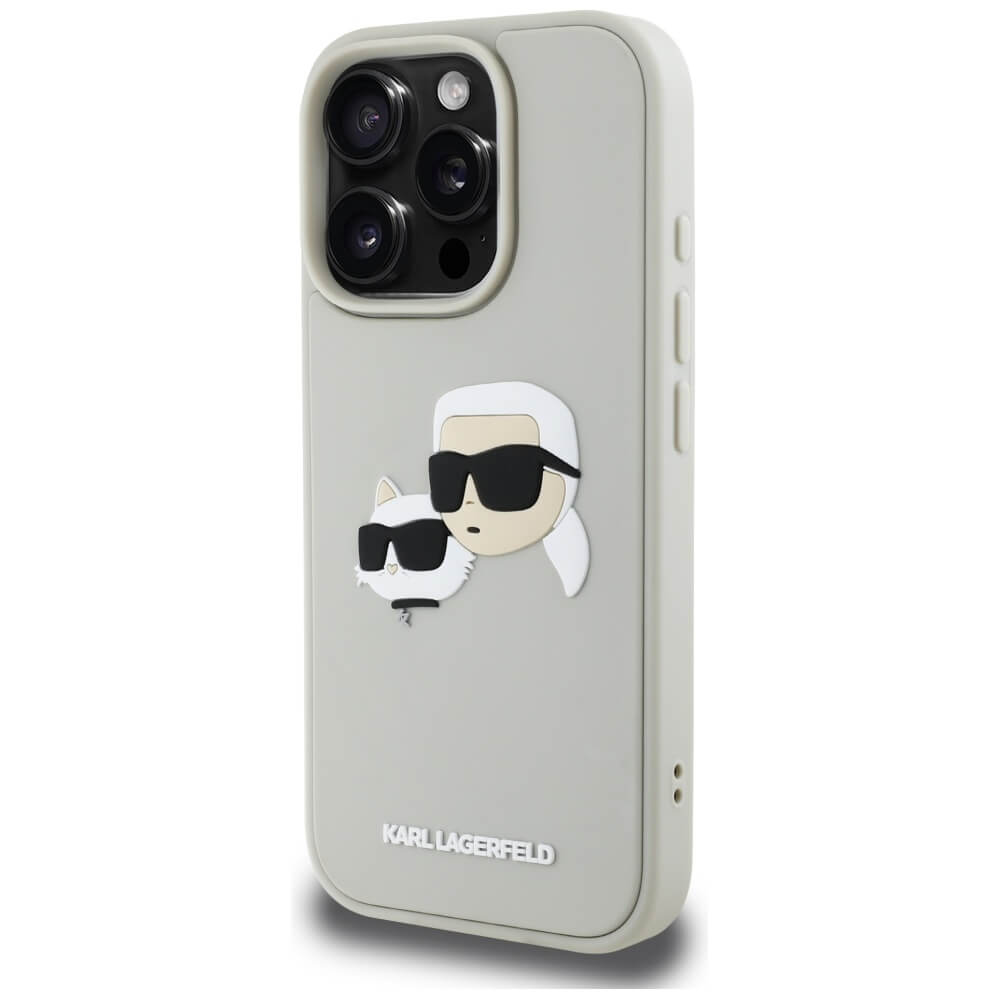 Karl Lagerfeld iPhone 16 Pro Max - HC 3D Rubber Double Heads - Σκληρή Θήκη με Πλαίσιο Σιλικόνης - Beige - KLHCP16XRBCKCHLE