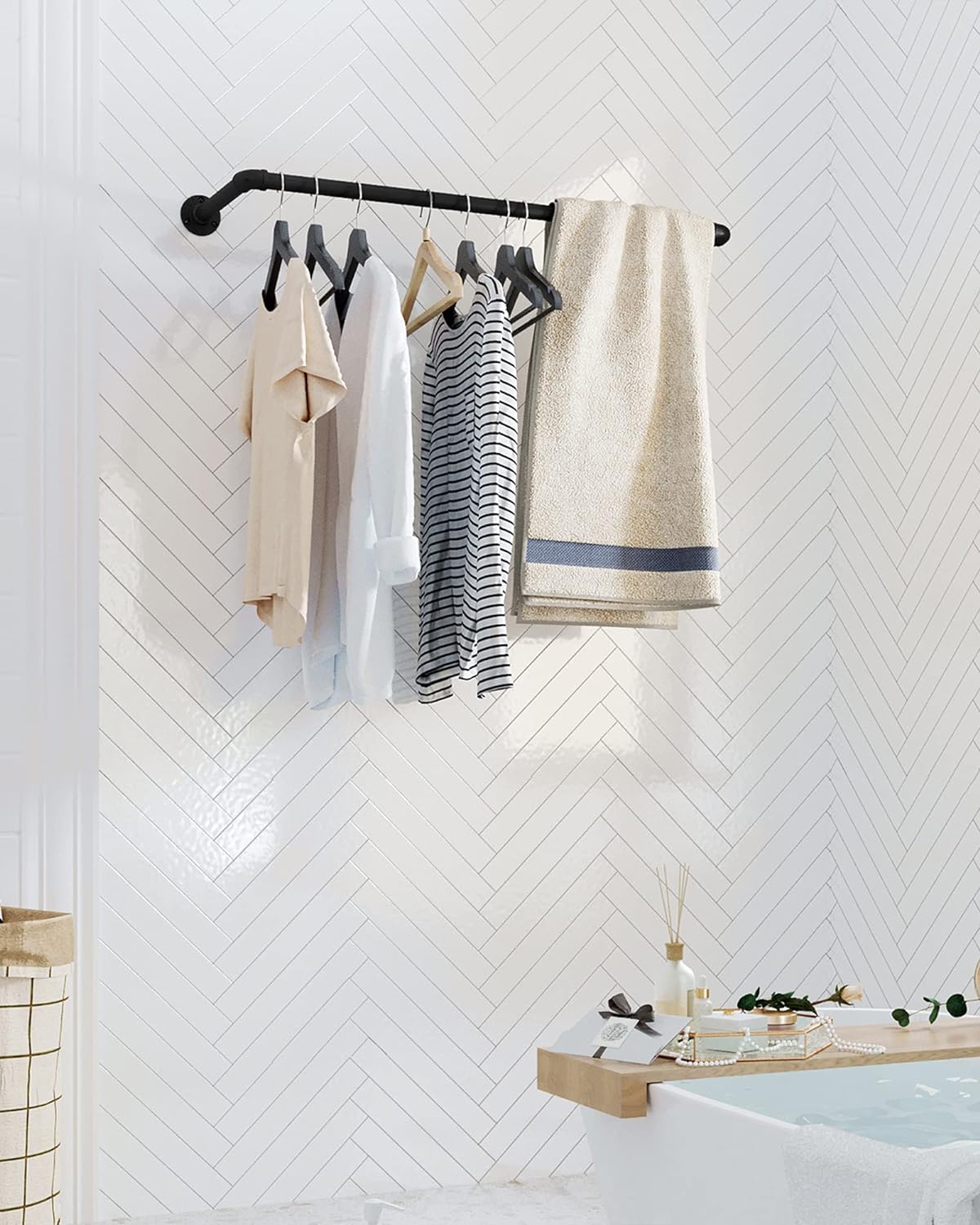 Songmics Σετ με 2 Επιτοίχιες Μεταλλικές Ράγες Ρούχων - 92 x 30 x 7.5 cm - Black - HSR67BK02