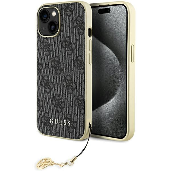 Guess iPhone 15 - 4G Charms Collection Θήκη με Επένδυση Συνθετικού Δέρματος - Grey - GUHCP15SGF4GGR