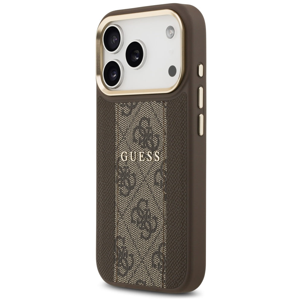 Guess iPhone 17 Pro - 4G Stripe MagSafe - Θήκη με Επένδυση Συνθετικού Δέρματος - Brown - GUHMP17LPG4SEMCW