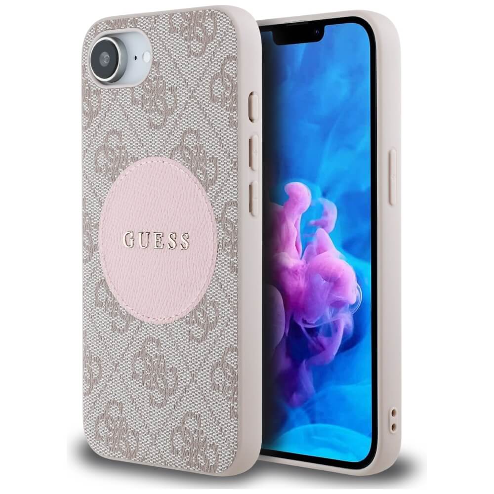Guess iPhone 16e - 4G Circle Classic Logo - MagSafe Θήκη με Επένδυση Συνθετικού Δέρματος - Pink - GUHMPSE4P4PGRSGP