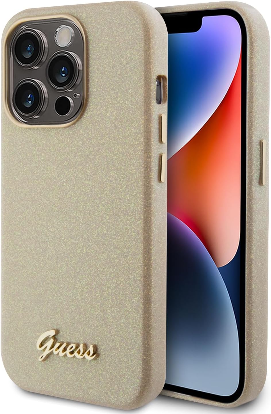 Guess iPhone 15 Pro Glitter Glossy Script Θήκη Σιλικόνης - Gold / Light Gold - GUHCP15LPGMCSD