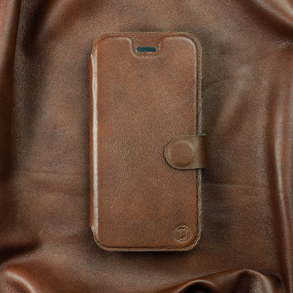 Mobiwear iPhone 14 Pro Max Θήκη Βιβλίο Slim Flip από Γνήσιο Δέρμα - Καφέ - L_BRS
