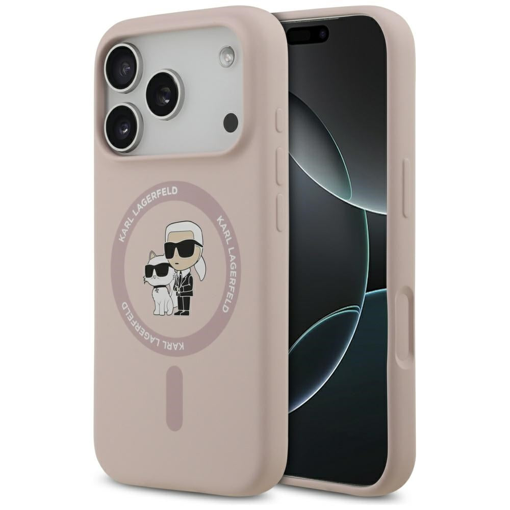 Karl Lagerfeld iPhone 17 Pro - Silicone Karl and Choupette Ring MagSafe Θήκη Σιλικόνης - Pink - KLHMP17LSCMKCRHP