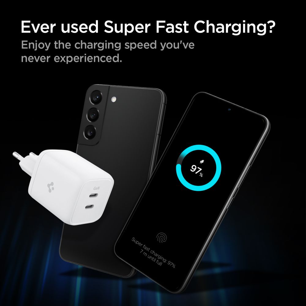 Spigen PE2106EU PowerArc PD 65W Οικιακός Φορτιστής Γρήγορης Φόρτισης με 2 Θύρες Type-C - White