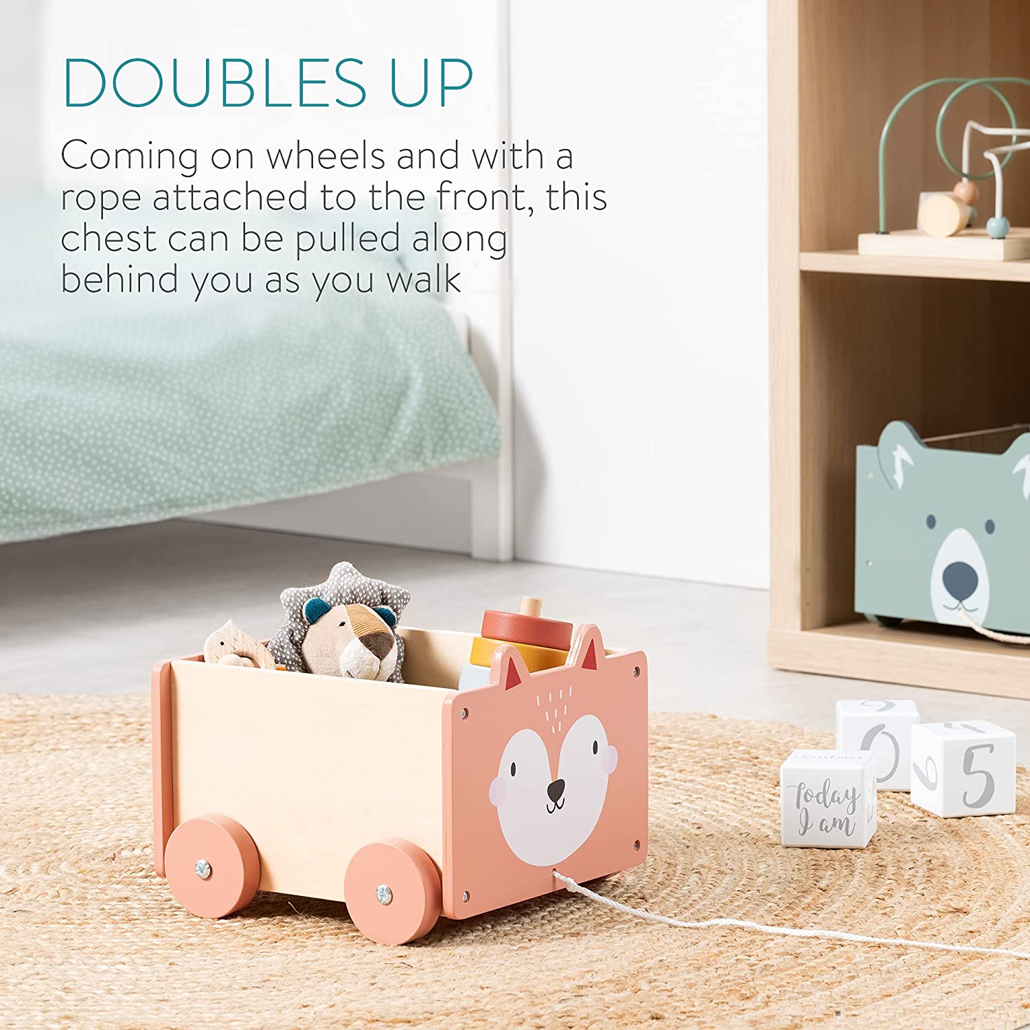 Navaris Toy Box Storage for Toys with Wheels - Παιδικό Κουτί Αποθήκευσης Παιχνιδιών με Ρόδες - Brown - 51163.05