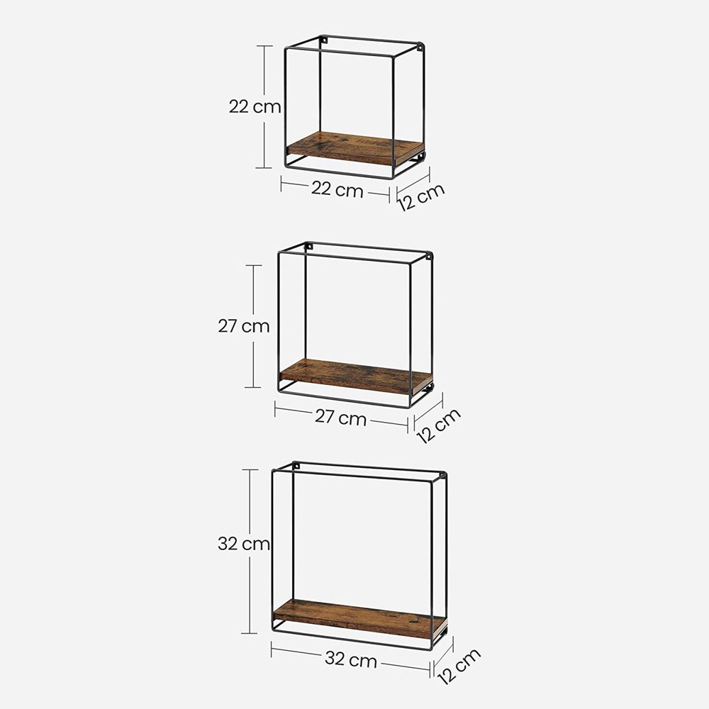Vasagle Σετ με 3 Επιτοίχια Ράφια σε Βιομηχανικό Σχεδιασμό - Vintage Brown / Black - LWS440B01