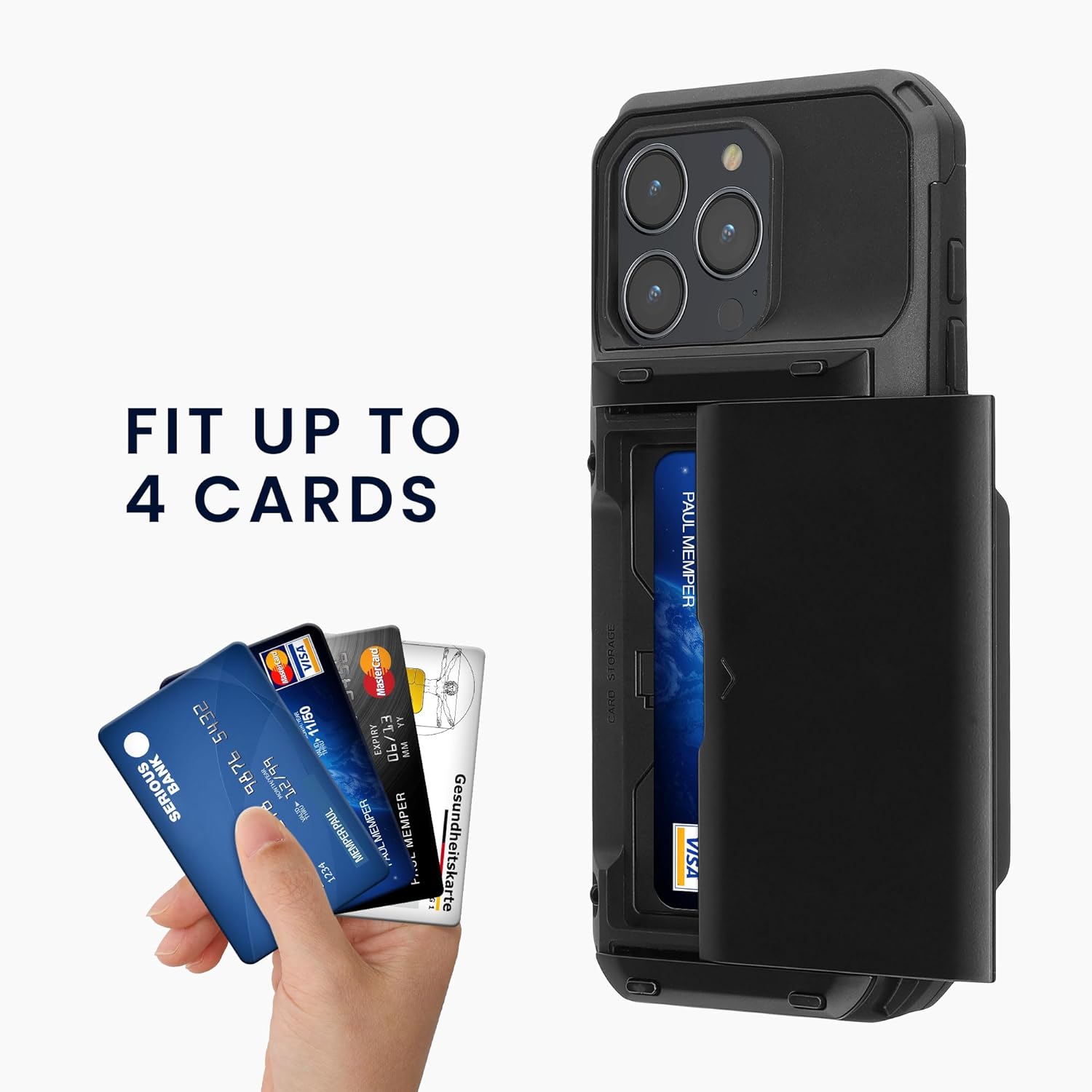 KW iPhone 15 Pro Max Σκληρή Θήκη με Υποδοχή για Κάρτες - Black