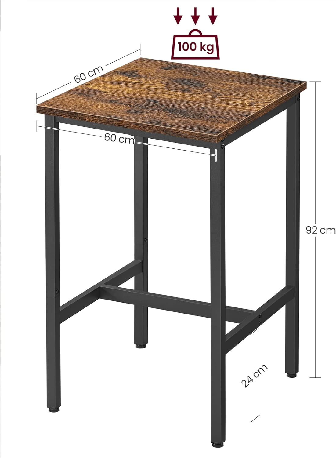 Vasagle Ψηλό Τραπέζι Μπαρ με Ξύλινη Επιφάνεια και Μεταλλικά Πόδια - 60 x 60 x 92 cm - Vintage Brown / Black - LBT25X - likebrands.gr