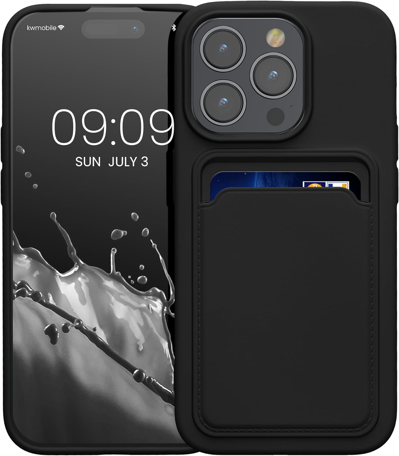 KW iPhone 15 Pro Θήκη Σιλικόνης TPU με Υποδοχή για Κάρτα - Black - 62019.01
