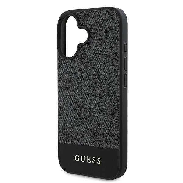 Guess iPhone 16 Plus - 4G Bottom Stripe - Θήκη με Επένδυση Συνθετικού Δέρματος - Grey - GUHCP16MG4GLGR