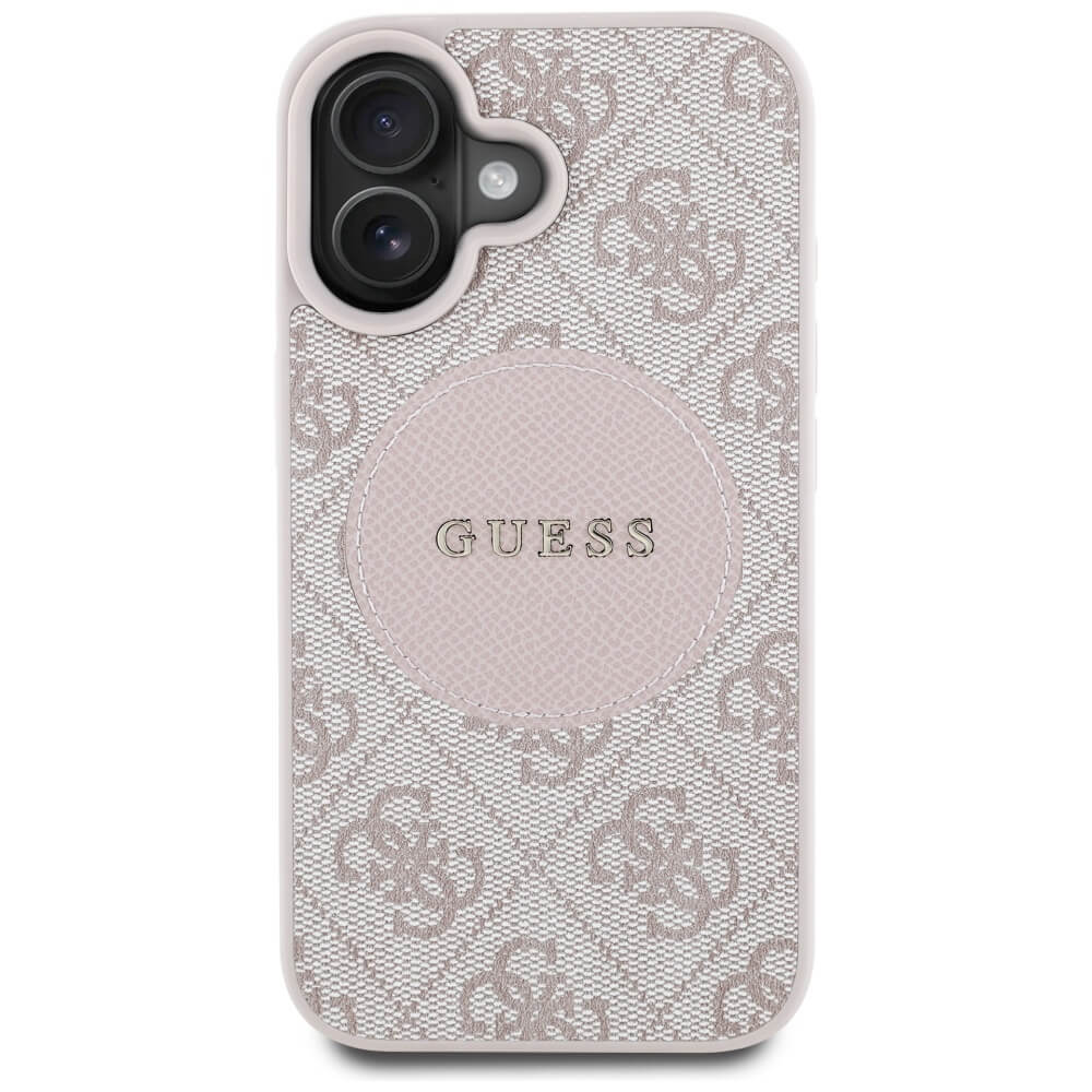 Guess iPhone 16 - 4G Circle Classic Logo - MagSafe Θήκη με Επένδυση Συνθετικού Δέρματος - Pink - GUHMP16SP4PGRSGP