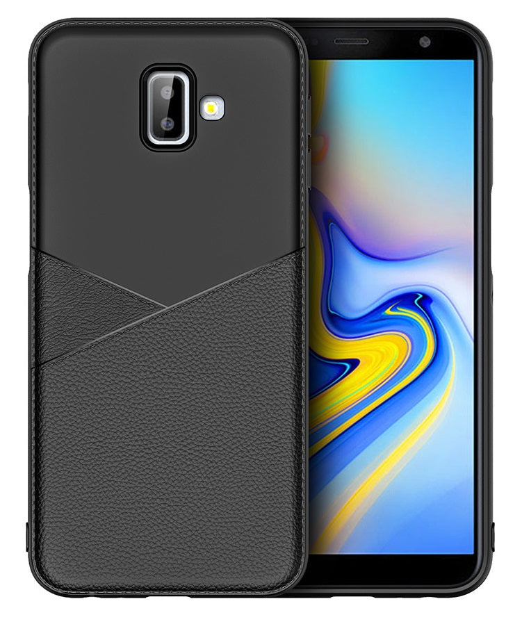 OEM Samsung Galaxy J6 Plus 2018 Θήκη Σιλικόνης TPU με Δερμάτινη Όψη Luxury Leather - Black