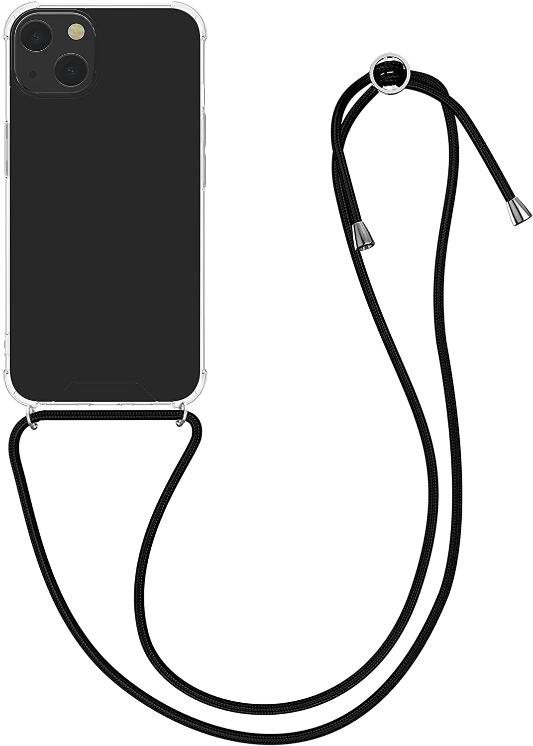 KW iPhone 13 Θήκη Σιλικόνης TPU με Λουράκι - Διάφανη / Black - 55949.01