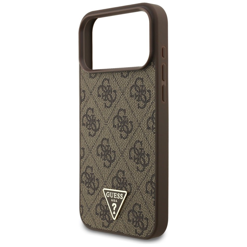Guess iPhone 17 Pro Max - 4G Strap Triangle Logo MagSafe - Σκληρή Θήκη με Επένδυση Συνθετικού Δέρματος και Λουράκι - Brown - GUHMP17XP4TSDPPSW