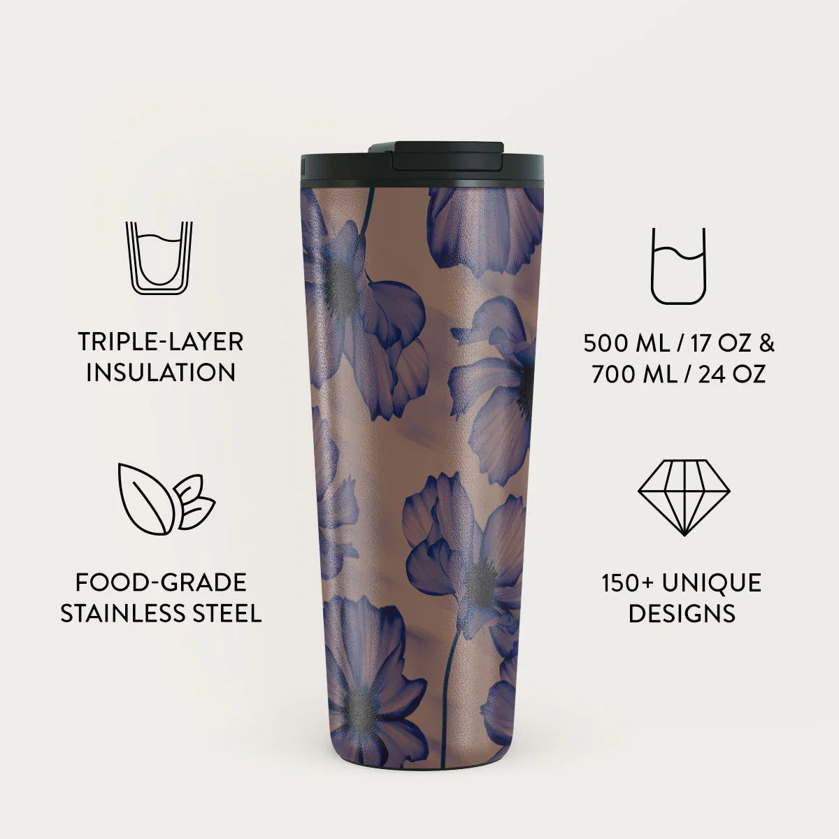 Burga Κούπα Θερμός από Ανοξείδωτο Ατσάλι - Flap Lid - 700ml - Velvet Night