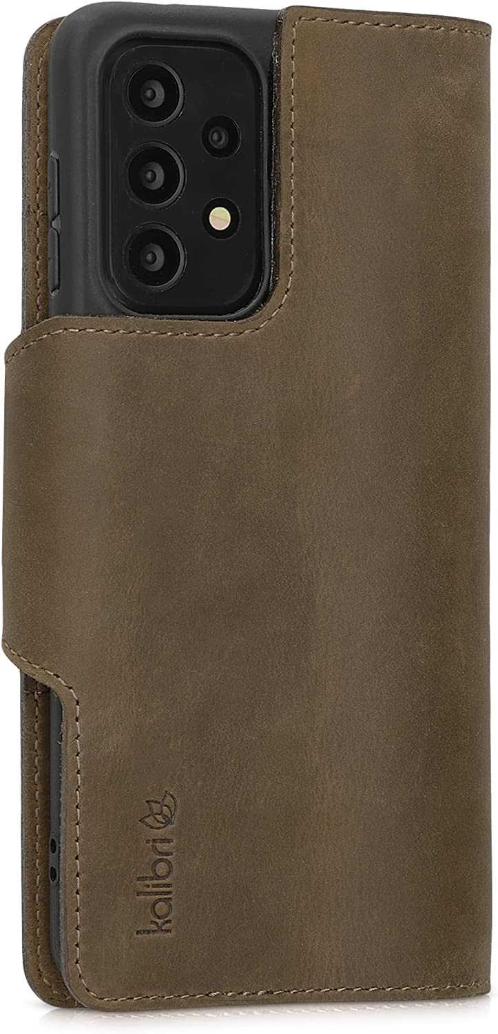 Kalibri Samsung Galaxy A33 5G Θήκη Πορτοφόλι Stand από Γνήσιο Δέρμα - Brown - 58320.05