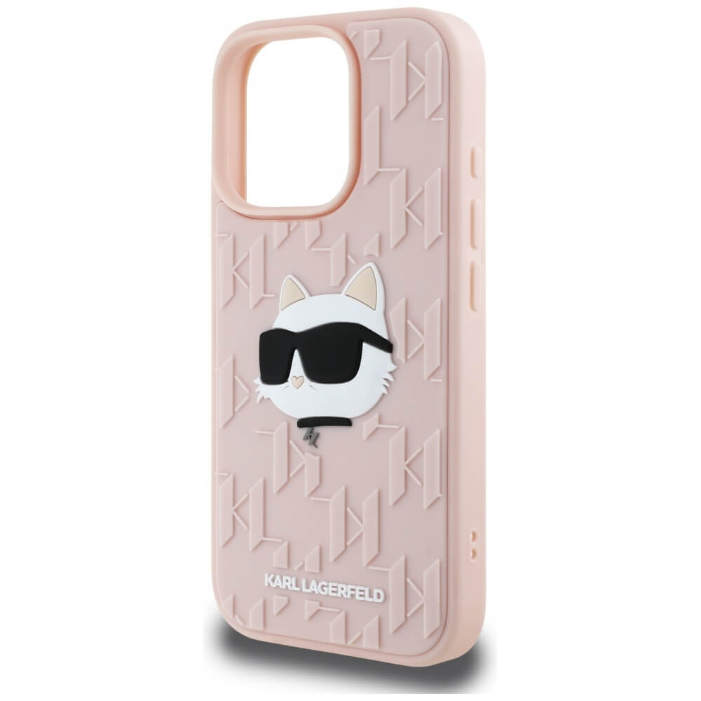 Karl Lagerfeld iPhone 16 Pro - 3D Rubber Monogram and Choupette - Σκληρή Θήκη με Πλαίσιο Σιλικόνης - Pink - KLHCP16LRBCCHHKLP