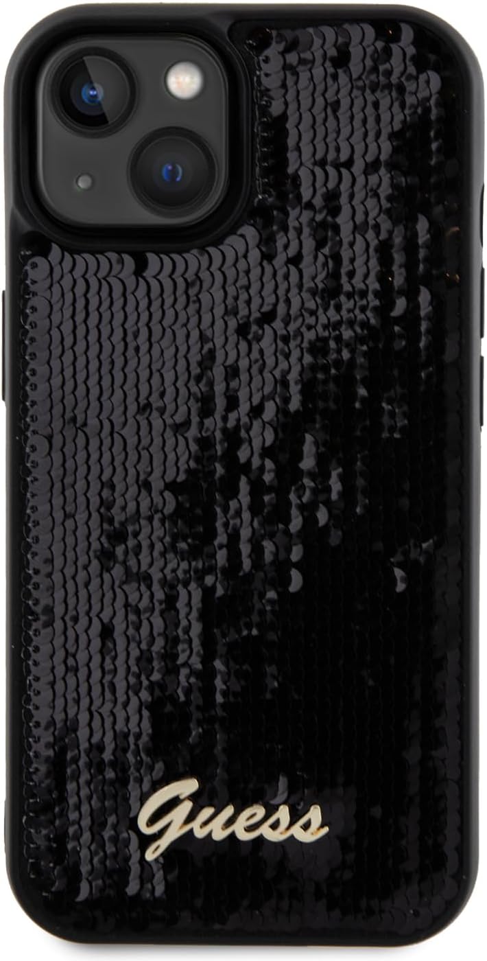 Guess iPhone 15 - Sequin Script Metal Σκληρή Θήκη με Επένδυση από Παγέτες - Black - GUHCP15SPSFDGSK