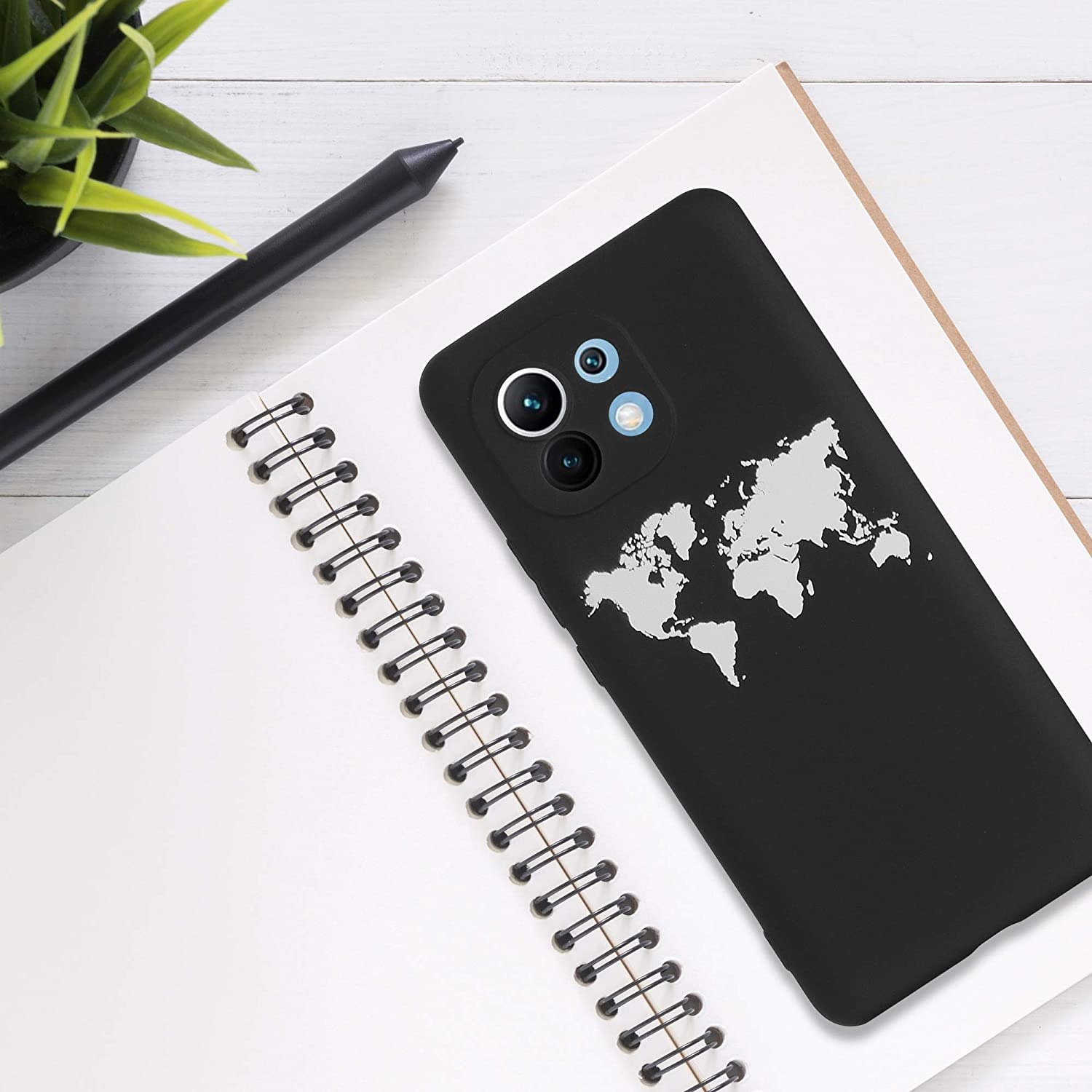 KW Xiaomi Mi 11 Θήκη Σιλικόνης TPU Design World Map Outline - Black / White - 54378.01