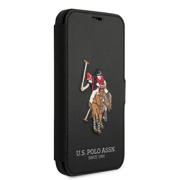 US Polo iPhone 12 / iPhone 12 Pro - Embroidery Collection Θήκη Βιβλίο Stand - Black - USFLBKP12MPUGFLBK