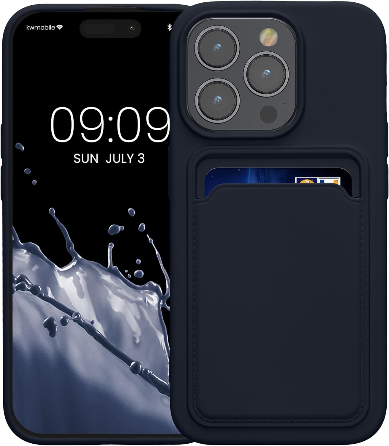 KW iPhone 15 Pro Θήκη Σιλικόνης TPU με Υποδοχή για Κάρτα - Dark Blue