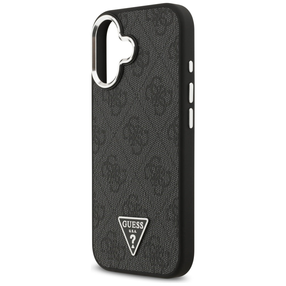 Guess iPhone 17 - 4G Triangle Logo MagSafe - Σκληρή Θήκη με Πλαίσιο Σιλικόνης και Επένδυση Συνθετικού Δέρματος - Black / Silver - GUHMP17SP4TSRCMK