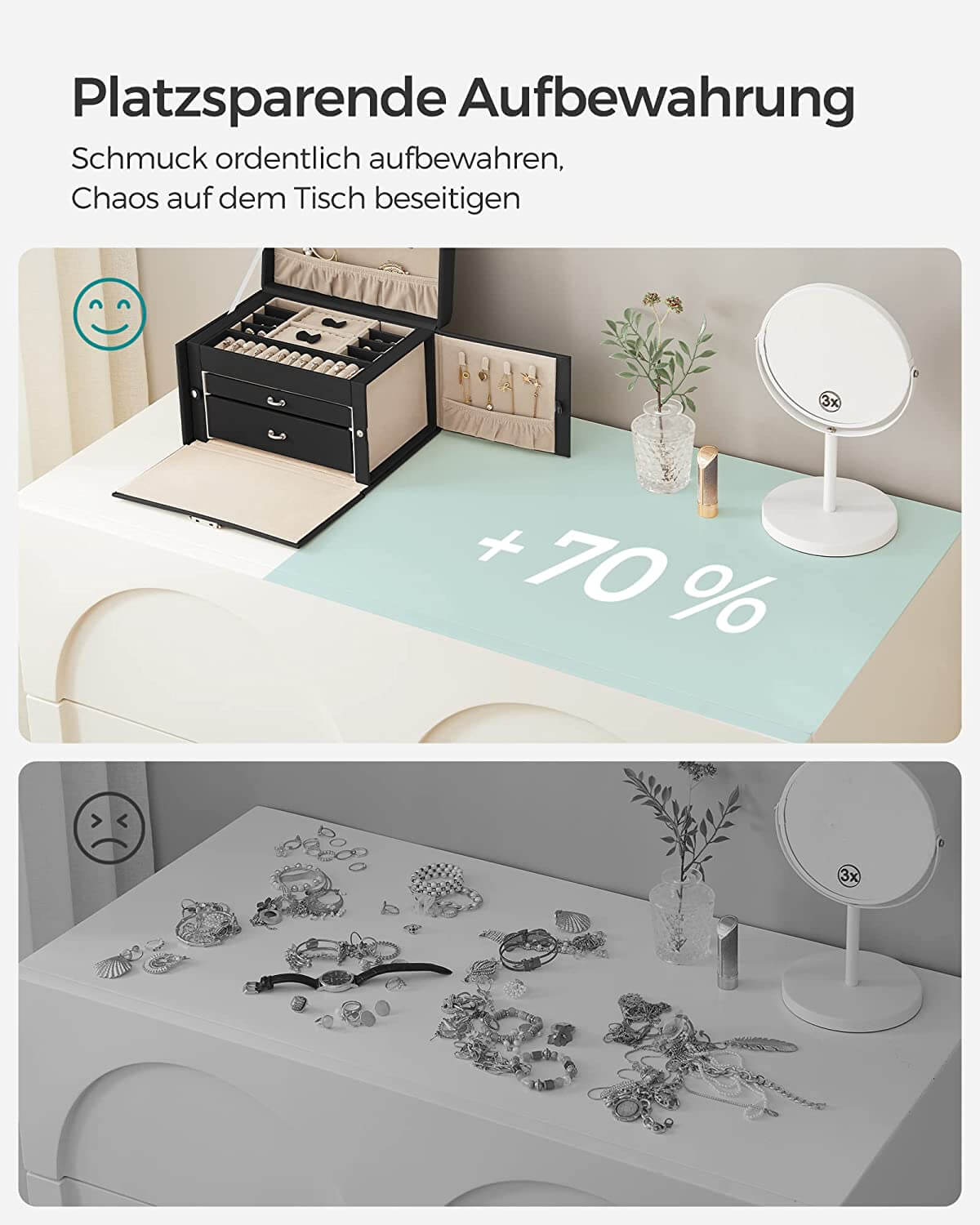 Songmics Φορητό Κουτί Αποθήκευσης Κοσμημάτων με Καθρέπτη και Κλειδαριά - Black - JBC121B