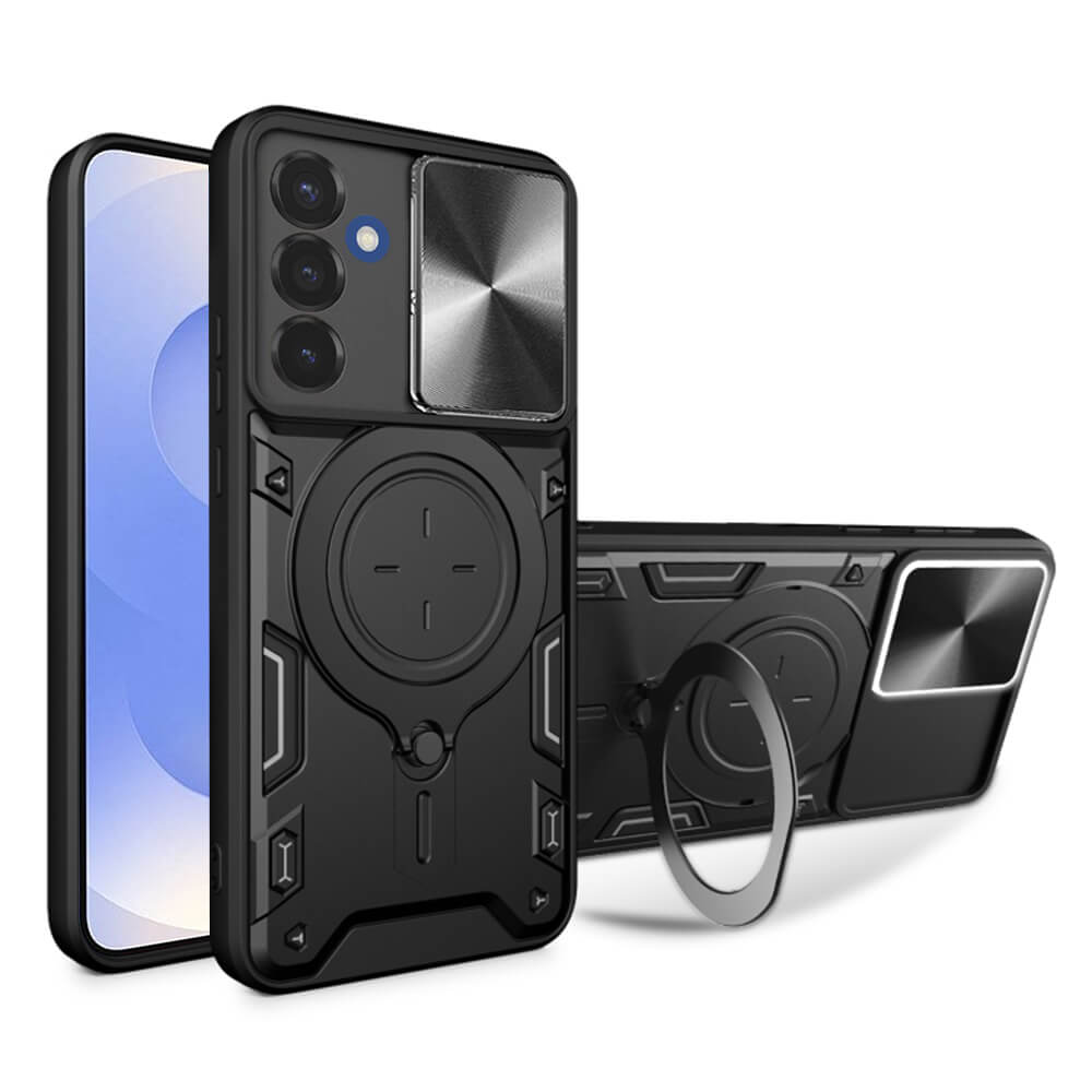 Techsuit Samsung Galaxy S25 - CamGuard Pro - Σκληρή Θήκη με Προστασία Καμερών και Δαχτυλίδι Συγκράτησης - Black
