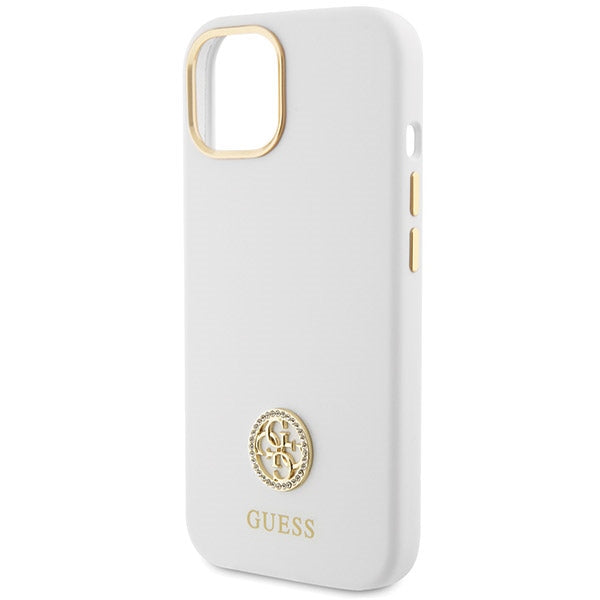 Guess iPhone 15 Silicone Logo Strass 4G Σκληρή Θήκη με Πλαίσιο Σιλικόνης - White - GUHCP15SM4DGPH