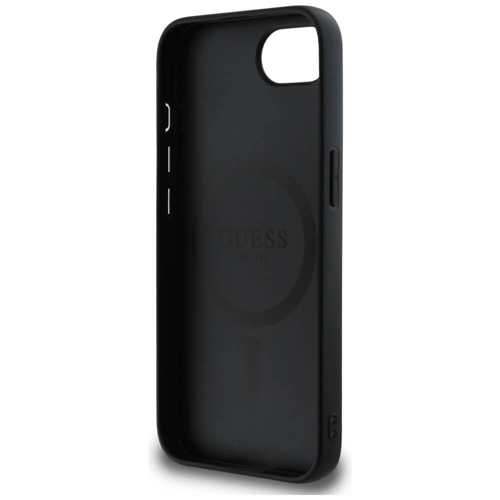 Guess iPhone 16e - Grained Ring MagSafe - Σκληρή Θήκη από Οικολογικό Δέρμα - Black - GUHMPSE4PGHSMMK