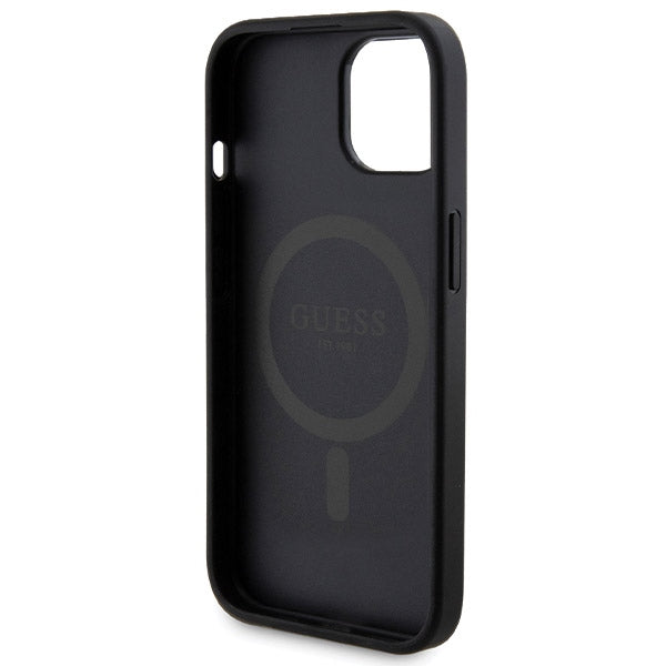 Guess iPhone 15 - 4G Metal Logo Σετ MagSafe Σκληρή Θήκη με Επένδυση Συνθετικού Δέρματος και Powerbank 5000mAh - Black - GUBPM5P15S4GEMGK