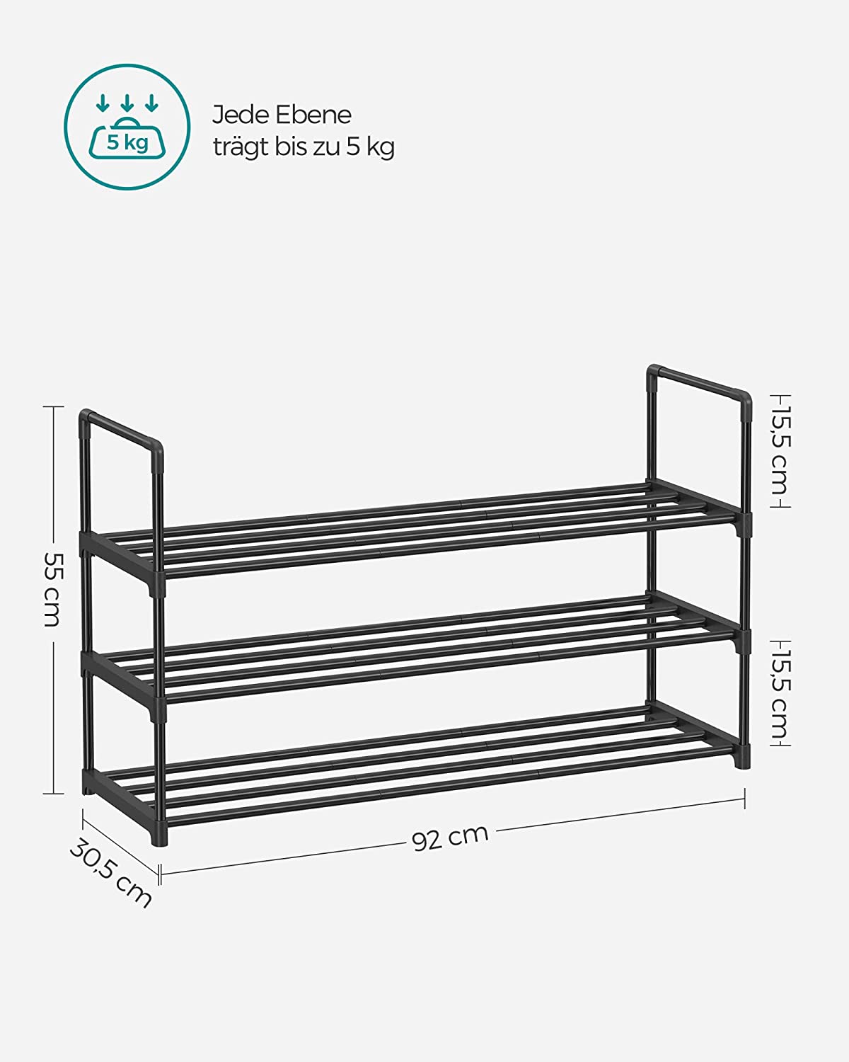 Songmics Μεταλλική Παπουτσοθήκη με 3 Ράφια - Black - LSA303B02