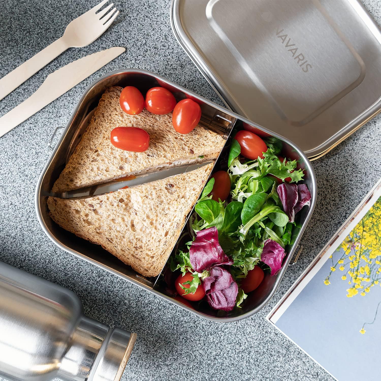 Navaris Steel Lunch Box with Divider Δοχείο Αποθήκευσης Φαγητού με Διαιρέτη - Silver - 50788.01