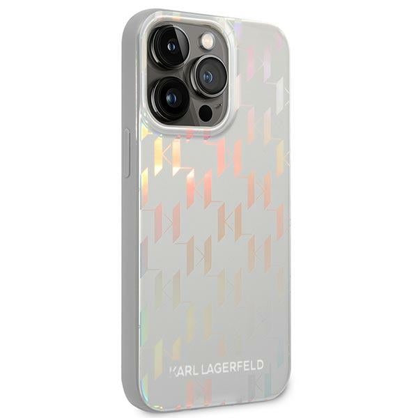 Karl Lagerfeld iPhone 14 Pro - Iridescent Monogram Σκληρή Θήκη με Πλαίσιο Σιλικόνης - Silver - KLHCP14LLGMMSV3