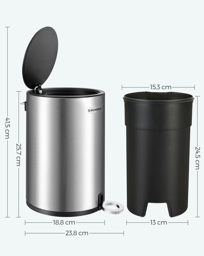 Songmics Κάδος Απορριμμάτων για το Μπάνιο - 3L - Silver / Black - LTB011E01