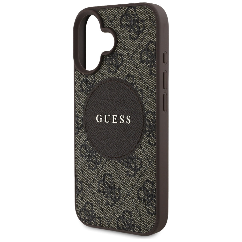 Guess iPhone 16 - 4G Circle Classic Logo - MagSafe Θήκη με Επένδυση Συνθετικού Δέρματος - Brown - GUHMP16SP4PGRSGW