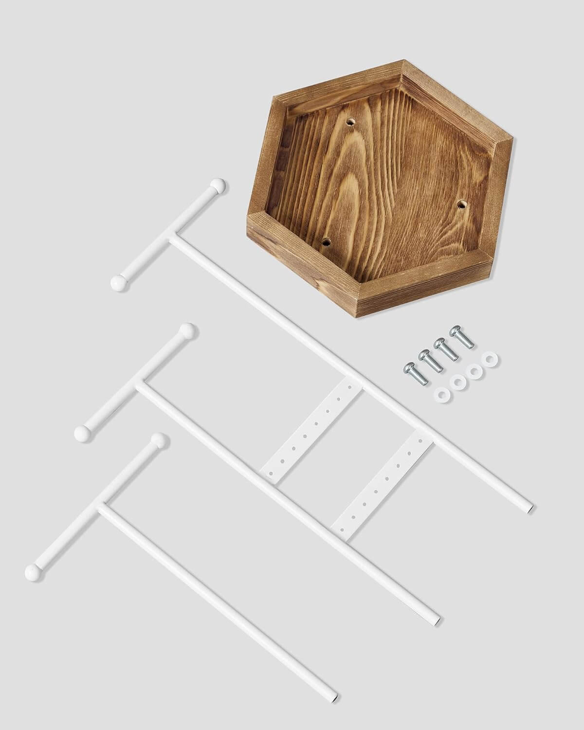 Songmics Μεταλλικό Stand Κοσμημάτων με Ξύλινη Βάση - White / Natural - JJS03NW