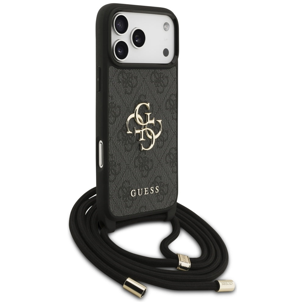 Guess iPhone 17 Pro Max - 4G Big Logo Cord Stap Crossbody - Θήκη με Επένδυση Συνθετικού Δέρματος και Λουράκι - Black - GUHCP17XP4GMGCRK