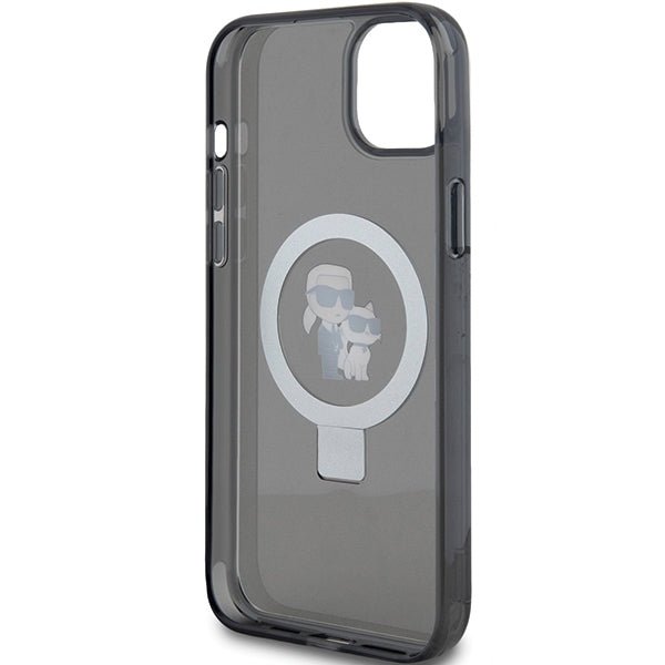 Karl Lagerfeld iPhone 15 Plus Ring Stand Karl and Choupette MagSafe Σκληρή Θήκη με Πλαίσιο Σιλικόνης και MagSafe - Διάφανη / Black - KLHMP15MHMRSKCK