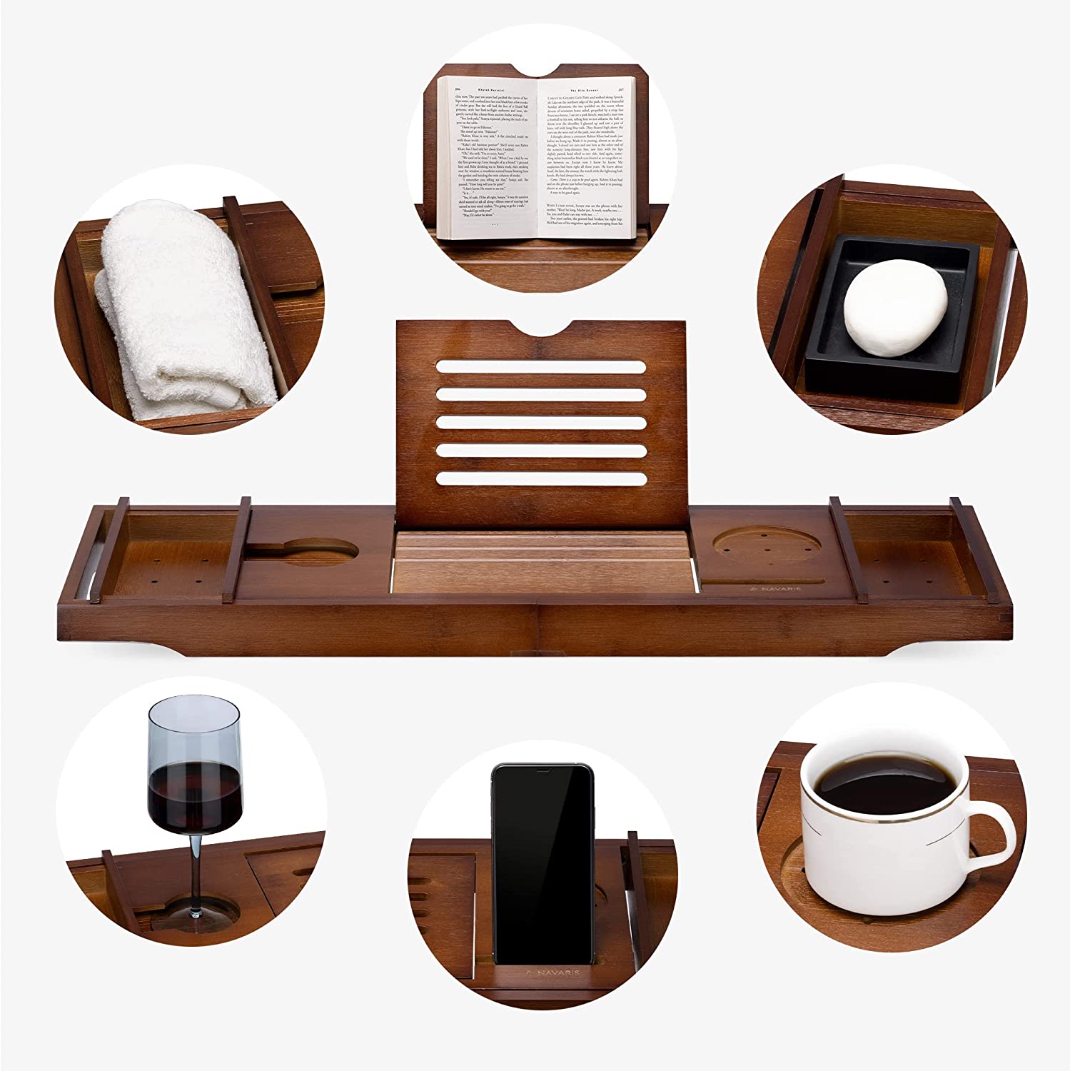 Navaris Wooden Bath Tray Rack Ξύλινη Βάση για τη Μπανιέρα με Πτυσσόμενα Πόδια - Dark Brown - 47685.04